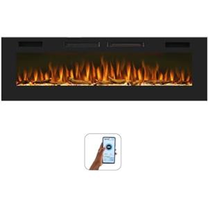 Mystflame Crystal 60 - Caminetto Elettrico da Parete con Wi-Fi, 152 cm, Ultra Sottile 8 cm, 12 Colori Fiamma, Termostato 750/1500W, Comoda Stufa Riscaldante, Touch Screen e Timer