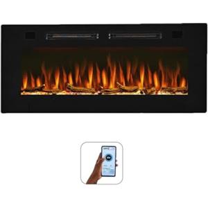 Mystflame Crystal 42 - Caminetto Elettrico da Parete con Wi-Fi, 107 cm, Ultra Sottile 8 cm, 12 Colori Fiamma, Termostato 750/1500W, Comoda Termostufa, Touch Screen e Timer
