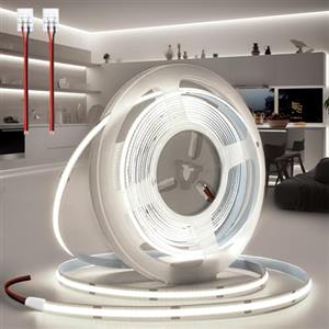 BRIMETI Striscia LED COB 24V 5M Luce LED Tubo Interno Autoadesivo 6000K Bianco Freddo 320LEDs/M Strisce Nastro Nastri Larghezza 8mm Con Connettori, per Cucina Soggiorno Bar (Senza Alimentatore)