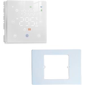 A2ZWORLD Termostato WiFi a Batterie, Bianco Quadrato, Adattatore Scatola Placca Da 503 A 502 Incluso, Smart per Caldaia a Gas, Display Touch 86x86mm, APP TUYA Smart Life, Montaggio Parete o Incasso