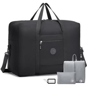 BAGZY Bagaglio a Mano 55x40x20 Ryanair Lufthansa Pieghevole Borsone da Viaggio Estendibile 45L Grande Borsa Palestra Borsa da Cabina Impermeabile Borsoni Sportiva per Weekend Uomo Donna Nero