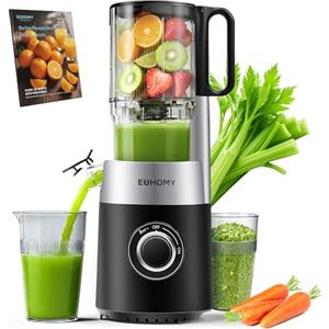 EUHOMY Estrattore Frutta e Verdura, 220W Centrifuga Frutta e Verdura con Bocca 135mm, Capacità 1,8L con 2 Bicchieri, Triplo Filtro, Facile da Pulire, per Frutta e Verdura Intera - Nero