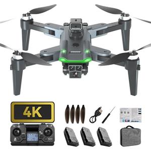 HYTOBP S166 Drone con Telecamera 4K Professionale per Adulti Principianti, Drone GPS con 3 Telecamere, Quadricottero RC con Motore Brushless, Trasmissione WiFi 4G, Ritorno Automatico(Standard)