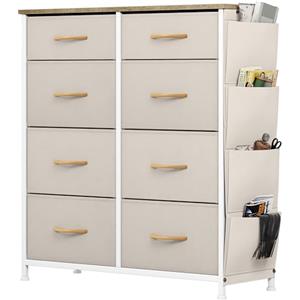 YITAHOME Cassettiera in tessuto con tasche laterali, ganci, armadietto con 8 cassetti, Cassettiera per Corridoio, con vano contenitore per soggiorno, camera da letto, cameretta dei bambini,beige