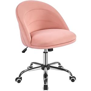 Yaheetech Sedia da Scrivania Ufficio Trucco in Velluto con Ruote Girevole Altezza Regolabile Ergonomica Schienale Design Capasanta Imbottito Senza Braccioli Rosa