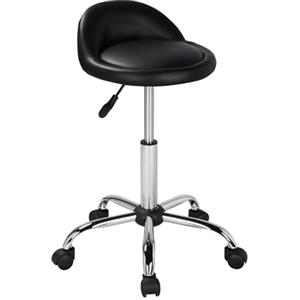 Yaheetech Sgabello con Ruote Regolabile in Altezza con Schienale Sedia Estetista Girevole per Toeletta Trucco Parrucchiere Salone in Ecopelle Nero