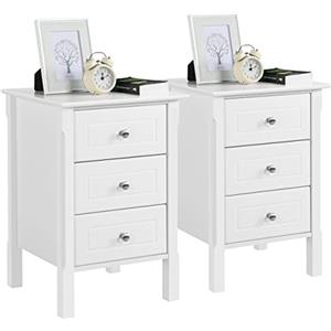 Yaheetech Set 2 Comodini Camera da Letto con 3 Cassetti Cassettiera Cameretta Comodino da Notte Moderno Tavolino Laterale Organizzatore da Divano Salotto Soggiorno Elegante 40 x 40 x 60 cm Bianco