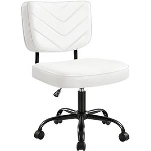 Yaheetech Sedia Ufficio Bianca Ergonomica con Rotelle Senza Braccioli Sedia da Scrivania in Finta Pelle Imbottita Moderna Girevole Regolabile in Altezza per Soggiorno Ufficio Camera da Letto