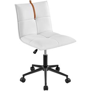 Yaheetech Sedia da Scrivania Ufficio Trucco Bianca con Rotelle Girevole Senza Braccioli in Finta Pelle Imbottita Moderna Altezza Regolabile per Camera da Letto, Ufficio, Soggiorno, Studio