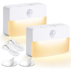 HOTUT Luci con sensore di movimento per interni, confezione da 2, luce notturna a LED ricaricabile tramite USB, luce con sensore di movimento (auto/on/off), striscia magnetica rimovibile, luce