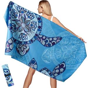 Aonext Telo Mare XXL 100 x 200 cm, Asciugamano in Microfibra Resistente alla Sabbia, Asciugatura Rapida, Tasca a Rete, Asciugamano da Spiaggia