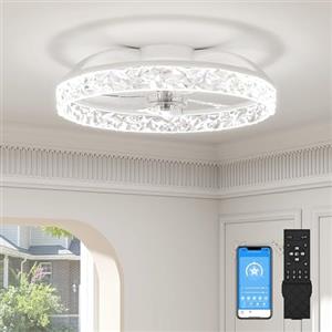 VOLISUN Ventilatore da soffitto con luci e telecomando, 40 cm, moderno ventilatore da soffitto intelligente a LED, 6 velocità e 3000 K-6500 K, dimmerabile, silenzioso, per camera da letto, sala da