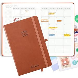 ELAKIRI Agenda 2025 Giornaliera A5 1 Settimana 2 Pagine, Agenda Settimanale 2025(Ott. 2024-Dic. 2025) Con Carta da 100 g/m²,Planner 2025 Con Copertina Rigida in Pelle PU Adatta per Agenda Scolastica 2024 2025