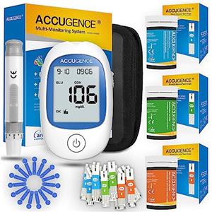 ACCUGENCE Misuratore Multifunzionale 3 in 1 per Glicemia, Acido Urico e Chetoni con 25 Strisce Reattive per Glicemia, 25 Strisce Acido Urico, 15 Strisce Chetoni, Glucosio Glucometro