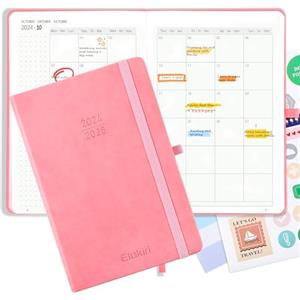 ELAKIRI Agenda 2025 Giornaliera A5 1 Settimana 2 Pagine, Agenda Settimanale 2025(Ott. 2024-Dic. 2025) Con Carta da 100 g/m²,Planner 2025 Con Copertina Rigida in Pelle PU Adatta per Agenda Scolastica 2024 2025