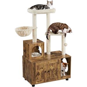 Yaheetech Albero Tiragraffi per Gatti 134,5 cm Mobile per Lettiera Multifunzionale Tutto in Uno Sisal Posatoio Condominio in Legno Marrone Rustico/Beige