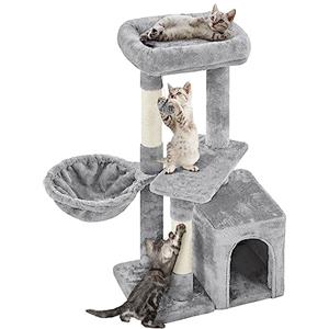 Yaheetech Albero Tiragraffi in Sisal Naturale e Truciolato 50 × 34,5 × 87 cm con Posatoio Condominio Gioco Grigio Chiaro