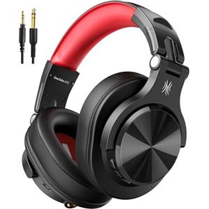 OneOdio A70 Cuffie Bluetooth Over Ear, Cuffie Cablate e Wireless Stereo con Microfono, 72 Ore di Riproduzione CVC 8.0 Jack 3,5 mm e 6,35 mm Pieghevole Cuffie per DJ Chitarra Cellulare PC(Nero rosso)