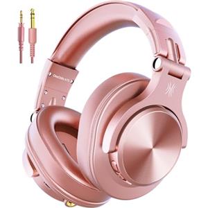 OneOdio A70 Cuffie Bluetooth Over Ear, Cuffie Cablate e Wireless Cuffie Stereo con Microfono, 72 Ore di Riproduzione, CVC 8.0, Jack 3,5 e 6,35 mm, Pieghevole, per DJ,Chitarra,Cellulare PC(Oro rosa)