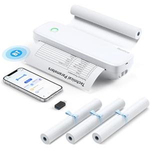Bisofice L81 Stampante Termica Portatile A4, Stampante Bluetooth Senza Inchiostro per Cellulare e Computer, Supporta Carta Multisize, per Ufficio Viaggi, Studio, Casa, Dotato 3 Rotoli Carta, Bianco