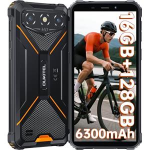 OUKITEL G3 Rugged Smartphone - 2025, 16GB+128GB/1TB Telefono Indistruttibile, 6" HD Display 6300mAh 13MP IP68/IP69K Corning Glass 5 Cellulare Robusto, OTG/GPS/4G Dual SIM/Face ID/3.5mm jack, Arancione