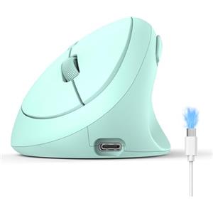 TECKNET Mouse Verticale, Mouse Bluetooth Ergonomico Ricaricabile, Multi-dispositivo (BT5.0/3.0 + 2.4G), 4800 DPI, Clic Silenziosi, 6 Pulsanti Per PC, Computer Portatile, Mac - Verde