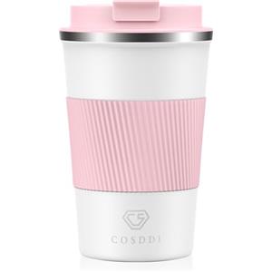 CS COSDDI Tazza termica da viaggio in acciaio inox, 13 oz/380 ml, a prova di perdite, con coperchio, a doppia parete, isolata per caffè, acqua e tè, tazza da caffè