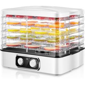 FOHERE Essiccatore Multifunzionale Per Frutta e Verdura, Disidratatore Per Alimenti Regolabile In Altezza 5 Ripiani Impilabili, Temperatura Regolabile (35°C-70°C), Adatto Per Frutta, Carne e Verdura