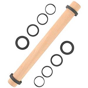 Folksy Super Kitchen Super Kitchen Mattarello in Legno di Faggio con Anelli Removibili in Silicone 5 Misure, Accessorio per Biscotti, Pasta, Pizze, Torte (40cm)