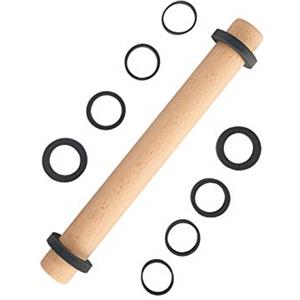 Folksy Super Kitchen Super Kitchen Mattarello in Legno di Faggio con Anelli Removibili in Silicone 5 Misure, Accessorio per Biscotti, Pasta, Pizze, Torte (35cm)