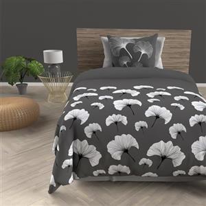 Soleil d'Ocre Ginkgo Coperchio di Consolatore + 1 tagliare, Cotone, Grigio, 140 X 200 cm