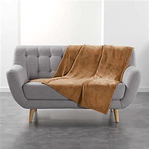 Douceur d'Intérieur, Plaid 125 x 150 Cm Cammello, Flanella tinta unita, Flanou