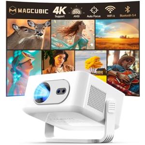Magcubic 【Messa a fuoco automatica 4K 】Proiettore, Mini proiettore portatile 4K & 8K Full HD compatibile con 260ANSI, Videoproiettore WiFi6/ BT 5.4, Projector home cinema girevole a 180° per