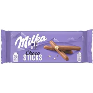 Milka, Choco Sticks, Biscotto Goloso Ricoperto di uno Strato di Cioccolato al Latte Milka, con Latte Alpino, Cacao Sostenibile, 112g