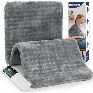 VSTKEN Termoforo Elettrico - per Addome, Schiena, Spalle, 9 Livelli Di Temperatura, 4 Timer, Spegnimento Automatico, Cuscino Riscaldante Lavabile in Lavatrice Termoforo, Regalo di Natale- Grigio (60x30 cm)