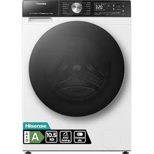 Hisense WF5S1045BW - Lavatrice a Carica Frontale 10,5 Kg, 1400 rpm, 15 Programmi, Autodose, Connectivity, Vapore, Display Touch, Porta doppio vetro, Programma Rapido, Partenza Ritardata, Child Lock