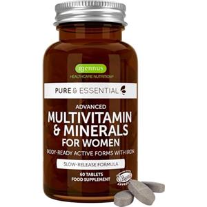 Igennus Healthcare Nutrition Igennus Multivitaminico Donna con Metilfolato, Metilcobalamina B12 e Ferro, Formula a Rilascio Prolungato e Alto Assorbimento con Vitamine B Metilate, 60 Compresse Vegane, Ingredienti Puliti e Puri