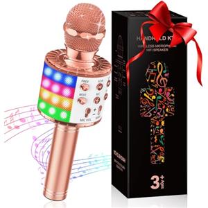 GeschenPark Microfono Karaoke, Giocattoli per Bambini 4-10 Anni Microfono Bluetooth Wireless con Luci LED, Microfono Giocattoli Regali di Natale Bambini, Compatibile con Android, iOS, PC