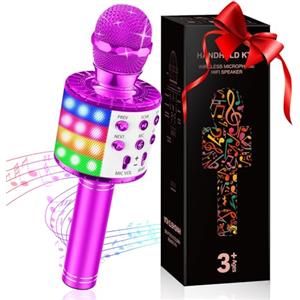 GeschenPark Microfono per Bambini, Regali di Natale Bambini 4-12 Microfono Karaoke Wireless con Luci LED, Giochi Bambina Microfono Giocattoli,Compatibile con Android, iOS, PC