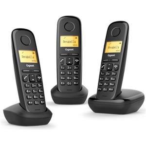 Gigaset A170 Trio - Tre Telefoni Portatili, Display Illuminato - Facile da Usare - Installazione Facile - Chiamate Interne, Trasferimento di Chiamata, Nero [Versione Italiana]