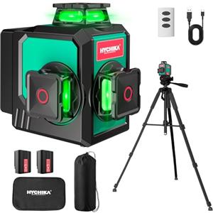HYCHIKA BETTER TOOLS FOR BETTER LIFE HYCHIKA Livella Laser Autolivellante 3x360°, Livello Laser con Treppiede, 2 x 3000mAh Batterie, 1 Cavo di Ricarica, 2 Borse in Tessuto e 1 Telecomando, IP54