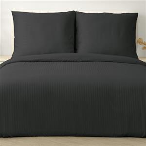 Good Nite Set di biancheria da letto 240 x 220 cm, in microfibra, a righe, 240 x 220 cm + 2 federe 80 x 80 cm, biancheria da letto con chiusura lampo (nero, 240 x 220 cm+80 x 80 cm*2)
