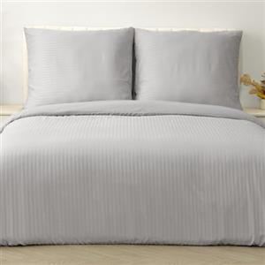 Good Nite Set di biancheria da letto grigio a righe, in microfibra, 240 x 220 cm + 2 federe 80 x 80 cm, con chiusura lampo