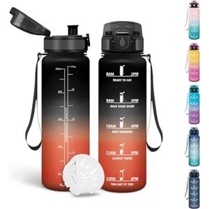 Motswedi Borraccia Bambini, 500ml Senza BPA, Borraccia Motivazionale, a Prova di Perdite, Borracce, Bottiglia Acqua, Riutilizzabile, Borracce Bambini, per Scuola, Yoga, Palestra, Sport - Nero&rosso