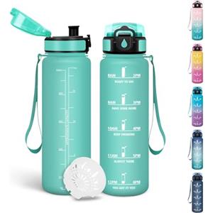Motswedi Borraccia Bambini, 500ml Senza BPA, Borraccia Motivazionale, a Prova di Perdite, Borracce, Bottiglia Acqua, Riutilizzabile, Borracce Bambini, per Scuola, Yoga, Palestra, Sport - Blu&verde