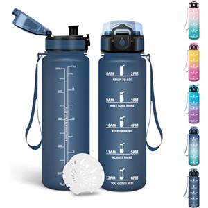 Motswedi Borraccia Bambini, 500ml Senza BPA, Borraccia Motivazionale, a Prova di Perdite, Borracce, Bottiglia Acqua, Riutilizzabile, Borracce Bambini, per Scuola, Yoga, Palestra, Sport - Blu navy