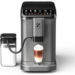ZACHVO Macchina Caffè Automatica per Grani - Espresso Autentico, Sistema Latte per Colazione, 15 Livelli Macinatura, Doppia Caldaia, Pulizia Facile