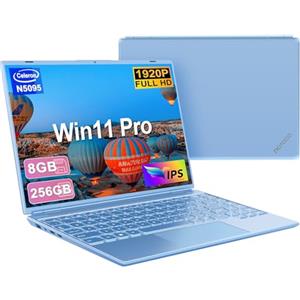 NOTODD 2026 PC Portatile 14 Pollici Win11 Pro Celeron N5095 Computer Portatile 8GB RAM 256GB SSD TF 1TB LPDDR4 1920*1200 Laptop USB 3.0 Type-C Mini HDMI Widevine L1 Con il Topo Tastiera Film Italiana-Blu