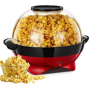 HOUSNAT Macchina Popcorn, 5.5L / 180g, Macchina per Popcorn Aggiornata 800W per la Casa, Olio Caldo con Rivestimento Antiaderente e Superficie Riscaldante Rimovibile, Silenziosa e Veloce, Due Misurini