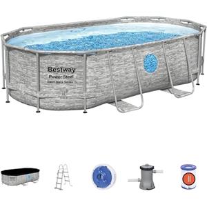 Bestway 56714-4 Set Piscina Fuori Terra Power Steel Swim Vista II Ovale da 427x250x100 cm